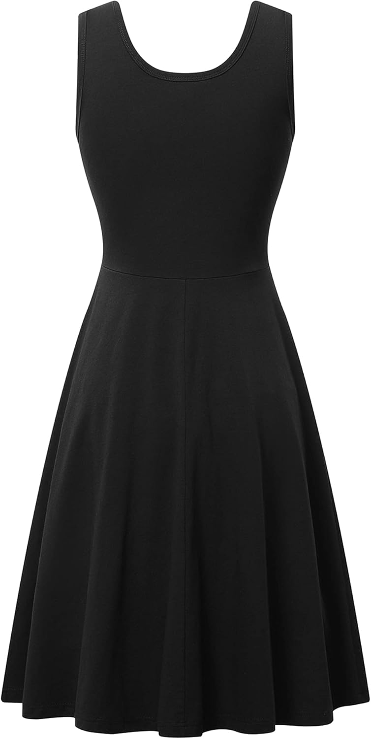 HUHOT Womens Sleeveless V Neck Dress with Pocket Summer Beach Midi Flared Tank Dress