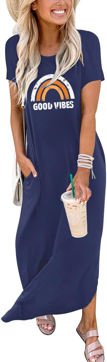 ANRABESS Women's Summer Casual Loose Short Sleeve Long T Shirt Dress Split Maxi Beach Sundress Travel Vacation Outfits