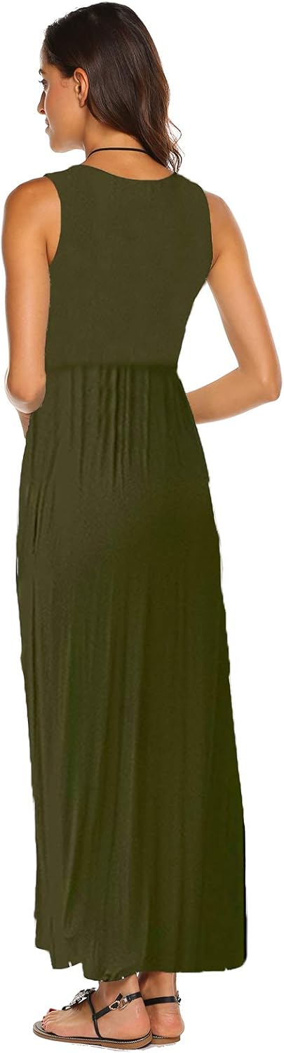 Hount Women's Summer Sleeveless Striped Flowy Casual Long Maxi Dress with Pockets