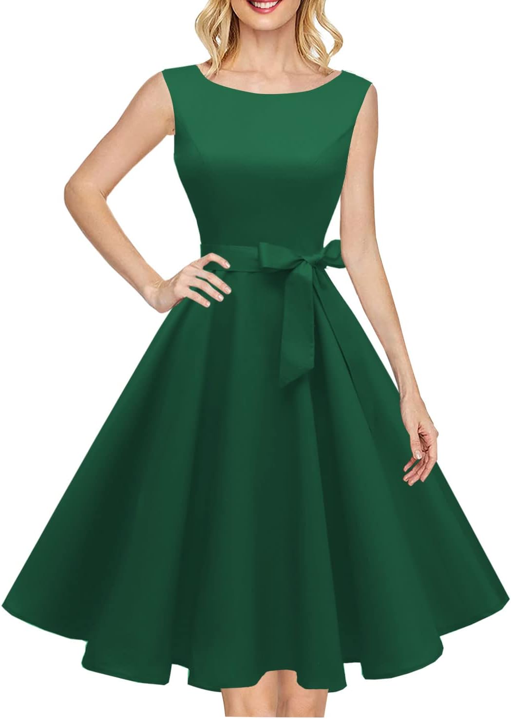 Hanpceirs Women's Boatneck Sleeveless Swing Vintage 1950s Cocktail Dress New