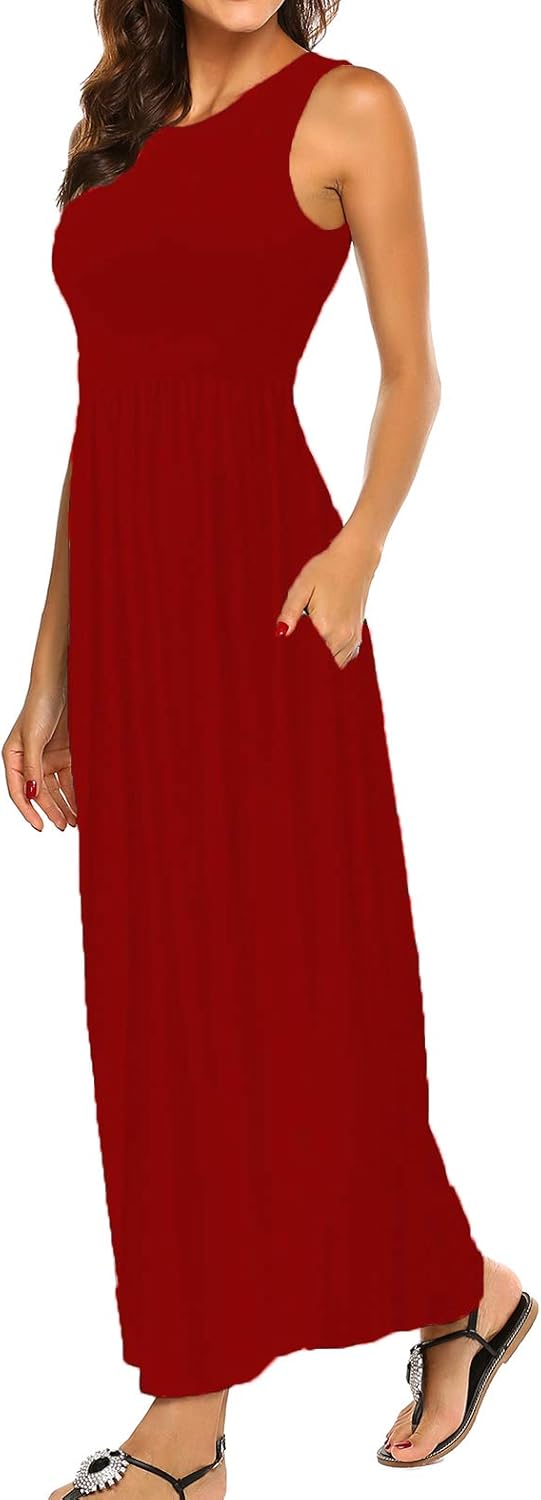 Hount Women's Summer Sleeveless Striped Flowy Casual Long Maxi Dress with Pockets