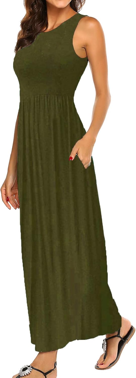 Hount Women's Summer Sleeveless Striped Flowy Casual Long Maxi Dress with Pockets