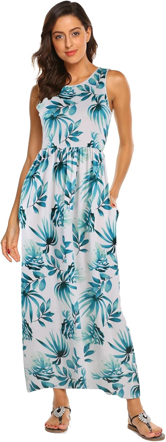 Hount Women's Summer Sleeveless Striped Flowy Casual Long Maxi Dress with Pockets