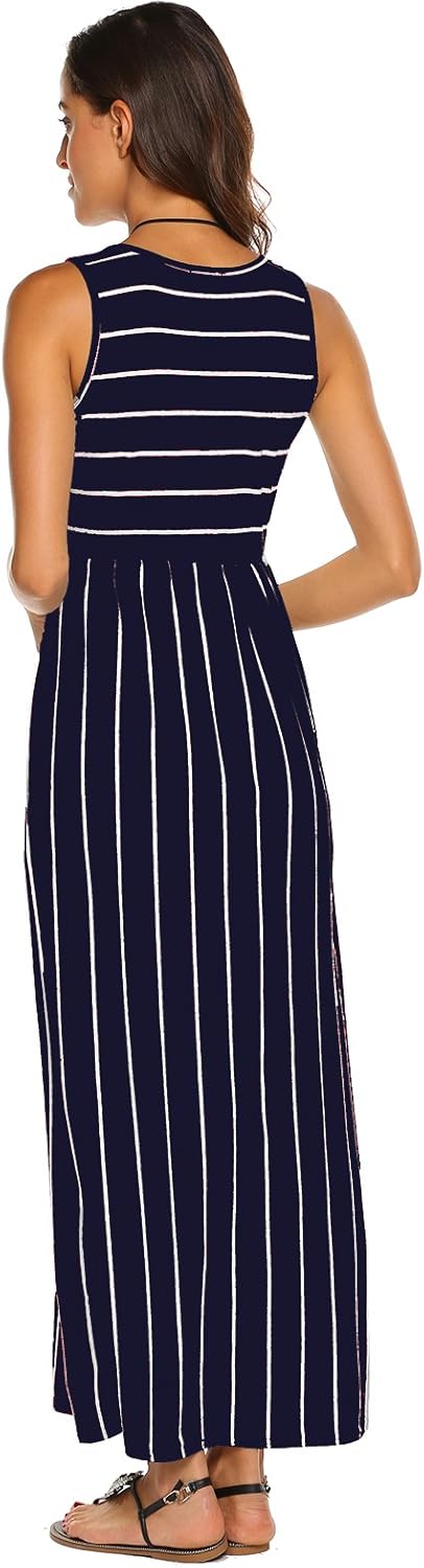 Hount Women's Summer Sleeveless Striped Flowy Casual Long Maxi Dress with Pockets