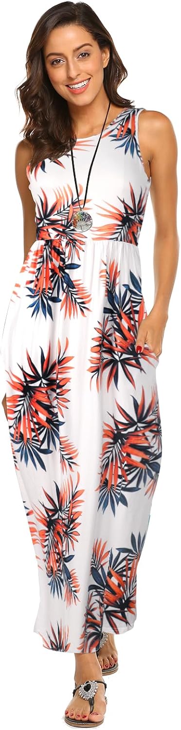 Hount Women's Summer Sleeveless Striped Flowy Casual Long Maxi Dress with Pockets