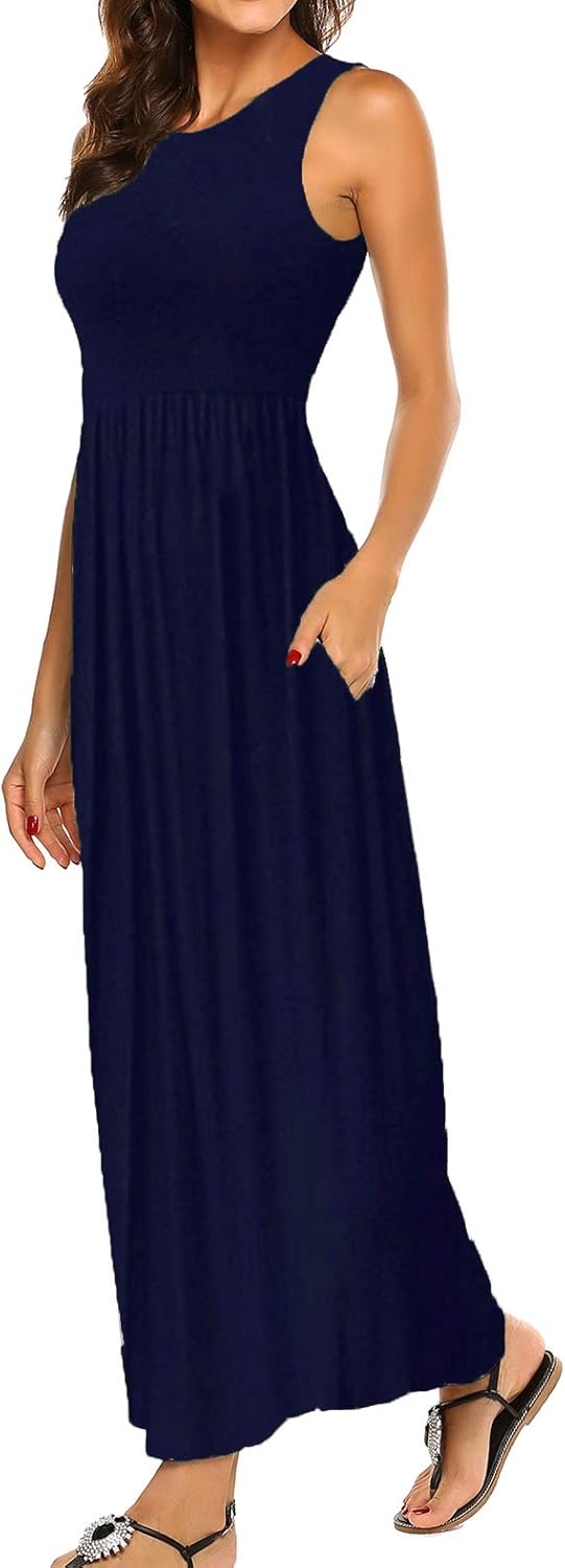 Hount Women's Summer Sleeveless Striped Flowy Casual Long Maxi Dress with Pockets