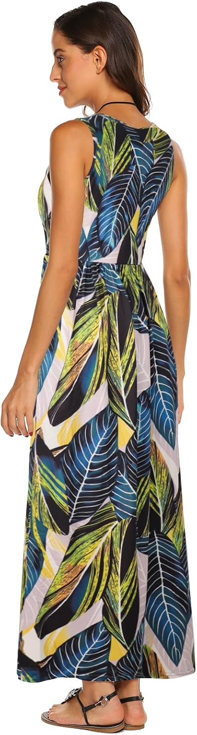 Hount Women's Summer Sleeveless Striped Flowy Casual Long Maxi Dress with Pockets