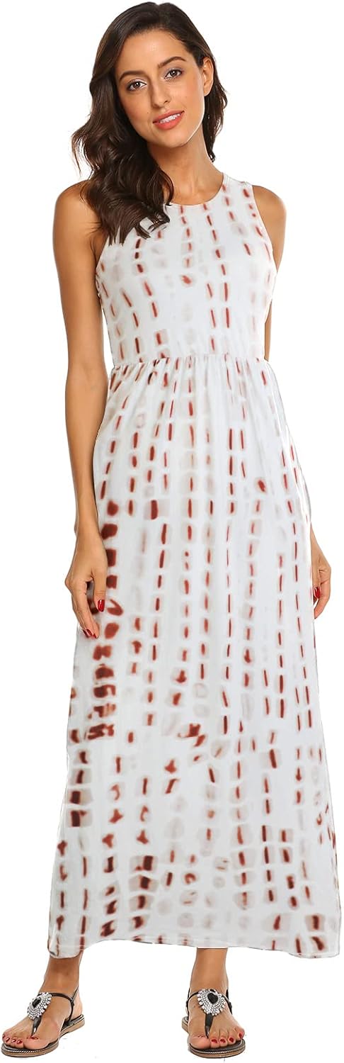Hount Women's Summer Sleeveless Striped Flowy Casual Long Maxi Dress with Pockets