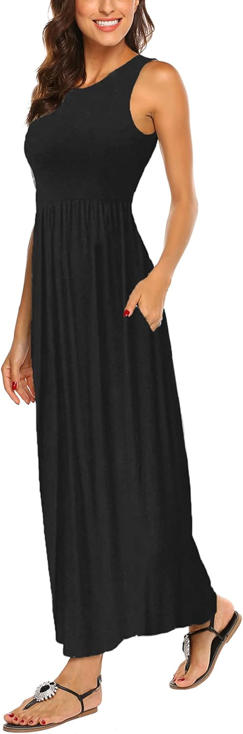 Hount Women's Summer Sleeveless Striped Flowy Casual Long Maxi Dress with Pockets