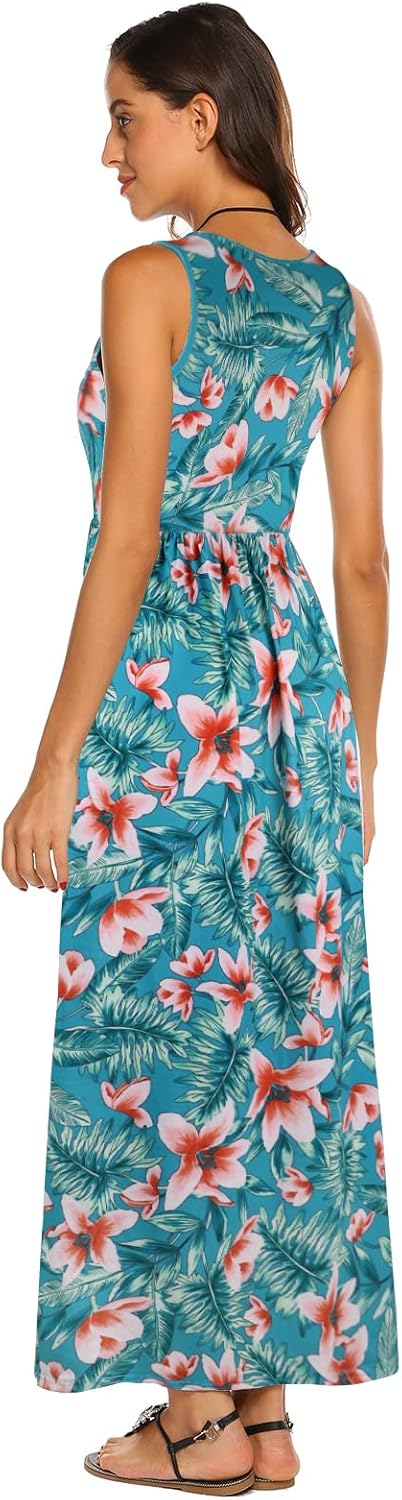 Hount Women's Summer Sleeveless Striped Flowy Casual Long Maxi Dress with Pockets