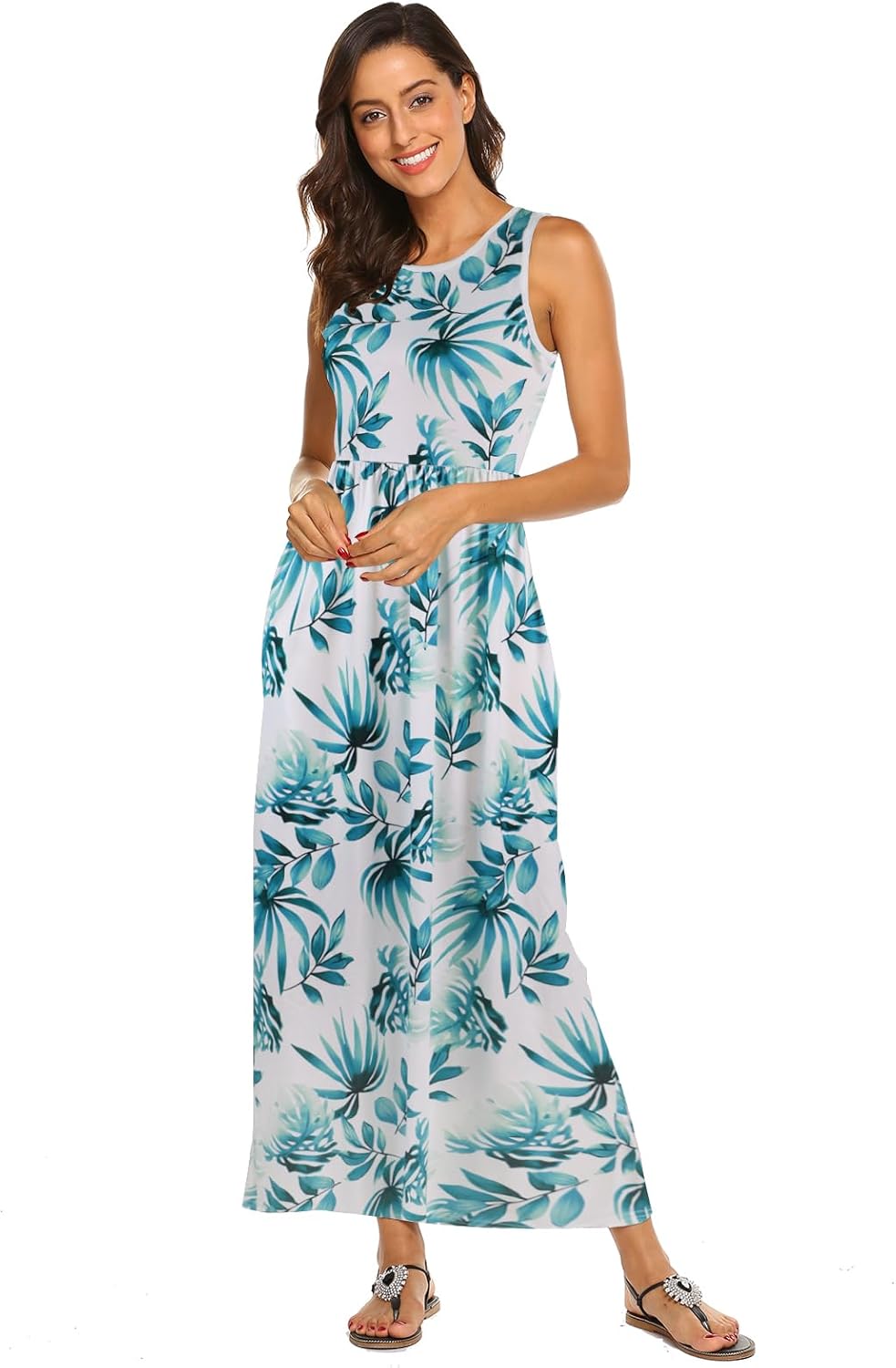Hount Women's Summer Sleeveless Striped Flowy Casual Long Maxi Dress with Pockets