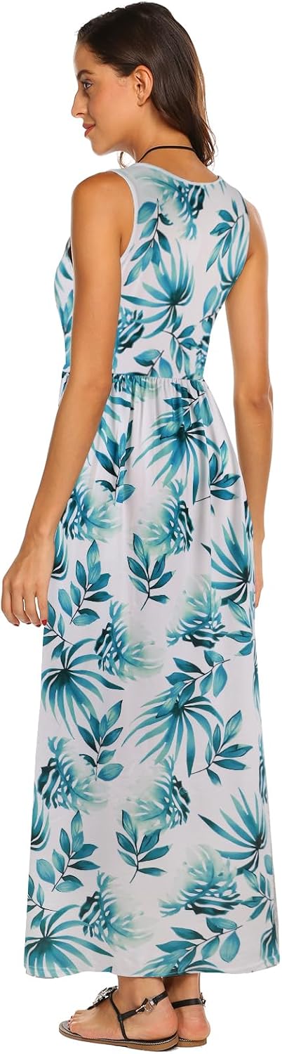 Hount Women's Summer Sleeveless Striped Flowy Casual Long Maxi Dress with Pockets