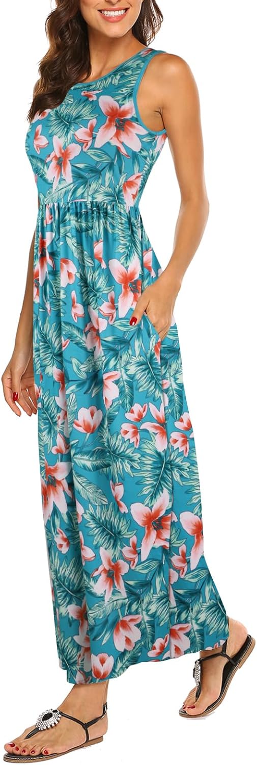 Hount Women's Summer Sleeveless Striped Flowy Casual Long Maxi Dress with Pockets