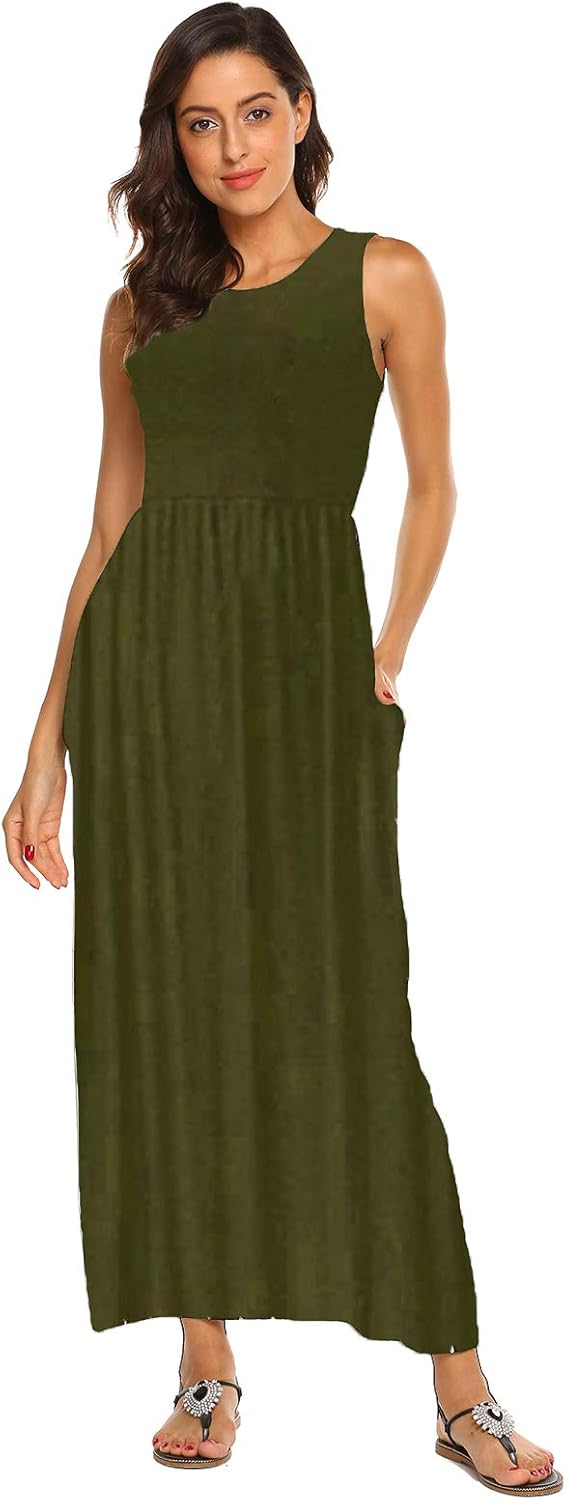 Hount Women's Summer Sleeveless Striped Flowy Casual Long Maxi Dress with Pockets