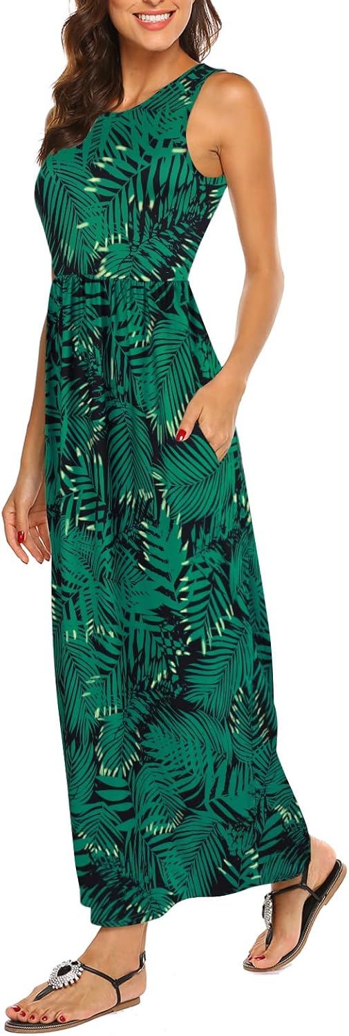 Hount Women's Summer Sleeveless Striped Flowy Casual Long Maxi Dress with Pockets