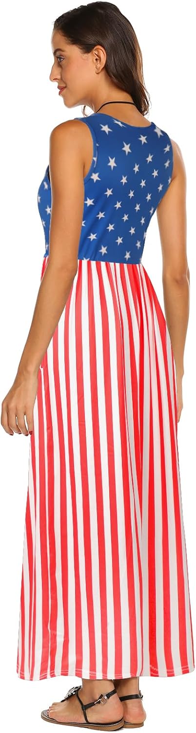 Hount Women's Summer Sleeveless Striped Flowy Casual Long Maxi Dress with Pockets
