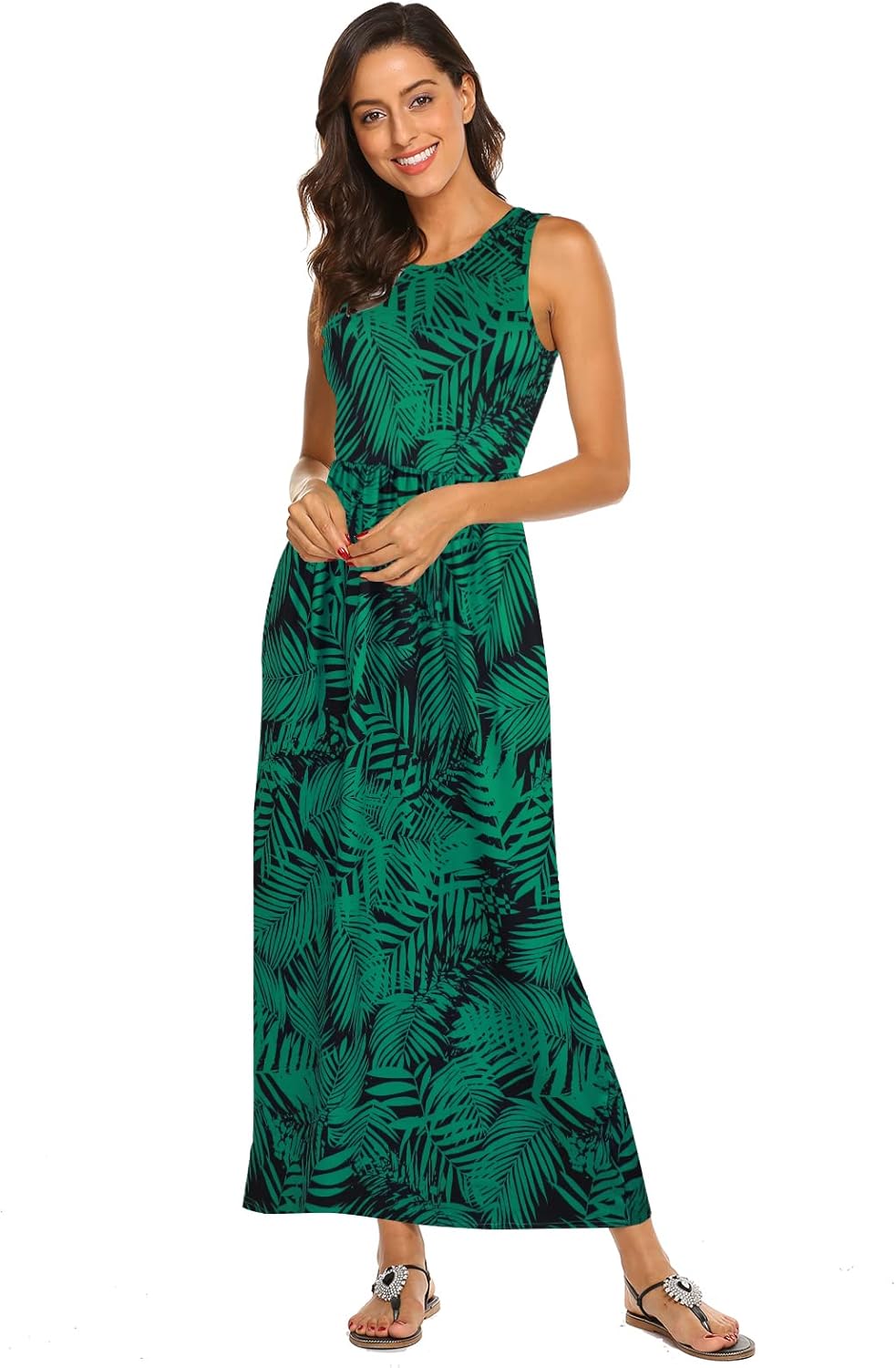 Hount Women's Summer Sleeveless Striped Flowy Casual Long Maxi Dress with Pockets