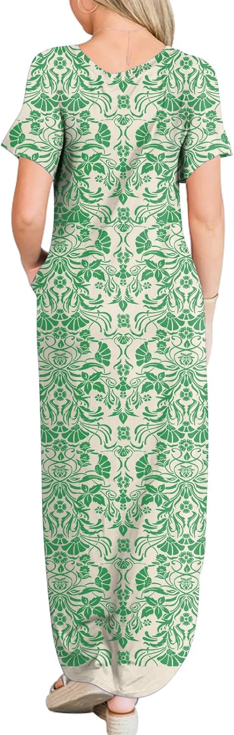 ANRABESS Women's Summer Casual Loose Short Sleeve Long T Shirt Dress Split Maxi Beach Sundress Travel Vacation Outfits