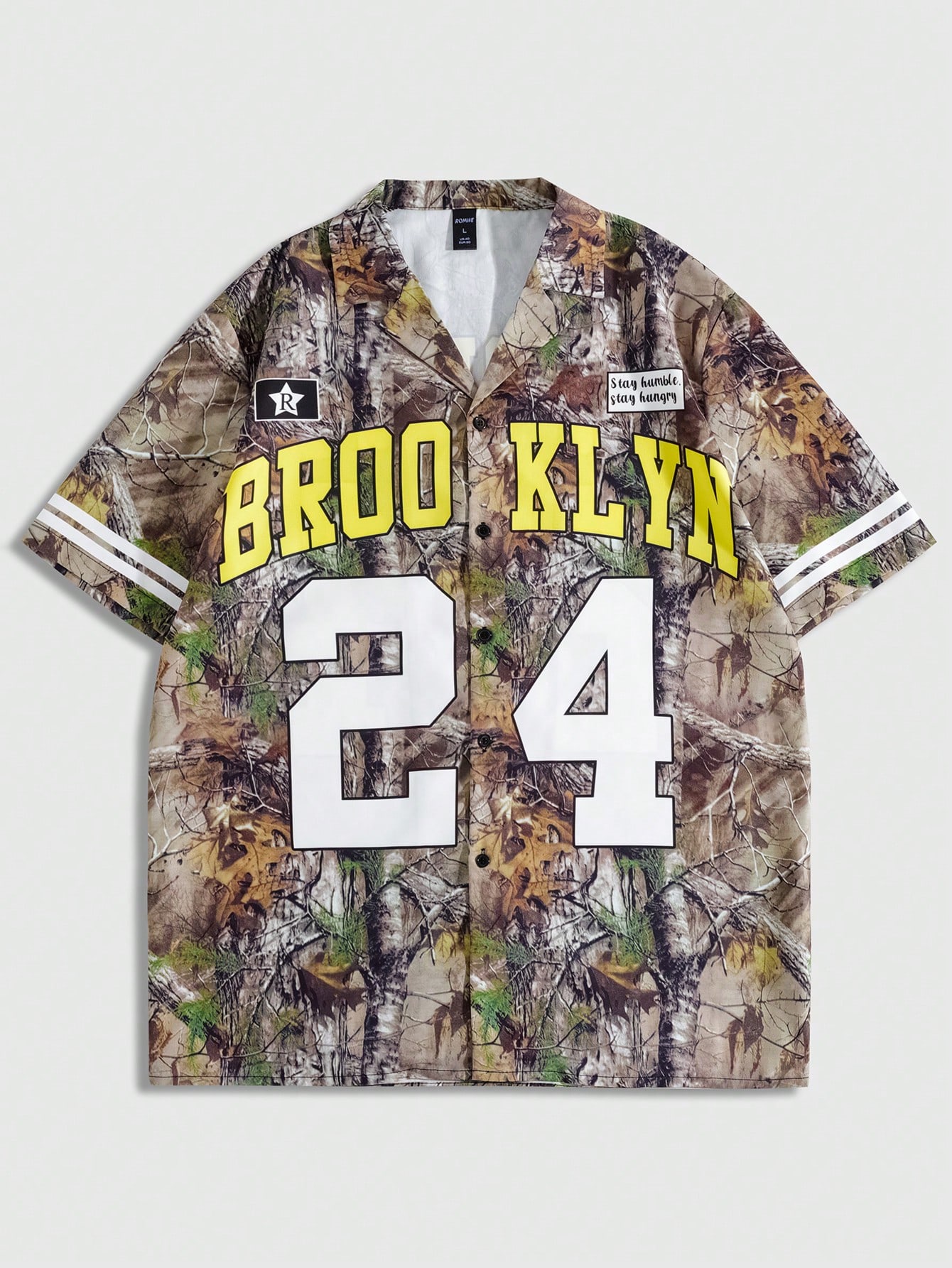 Street Life Men's Summer Letter & Tree Branch Print Casual Loose Short Sleeve Shirt